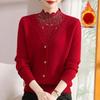 Women's Fleece Sweater Thick Loose Fake Two-Piece Knitted Pullover Sweater Rhinestone Soft Warm Flocked Knit Top Autumn Winter
