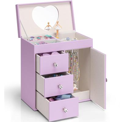 Boîte à musique à bijoux Vlando avec miroir, grande capacité, 3 tiroirs, cadeau parfait pour les filles, à partir de 3 ans, parfaite pour les récitals de ballet (pourpre)