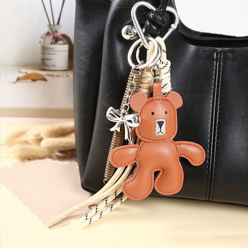 Yogodlns Faux Leather Bear Mini Backpack Hanging Handbag Pendant Bag Pendant Bags Accessories