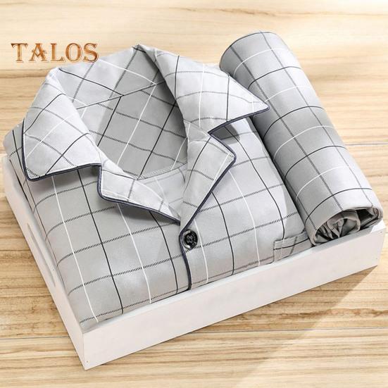 Pajamas Men Plaid Set 2pcsset Print Lapel Long Sleeve Single Breasted Shirt Elastic Waist Long Pants Set Loose Fit Loungewear Suit