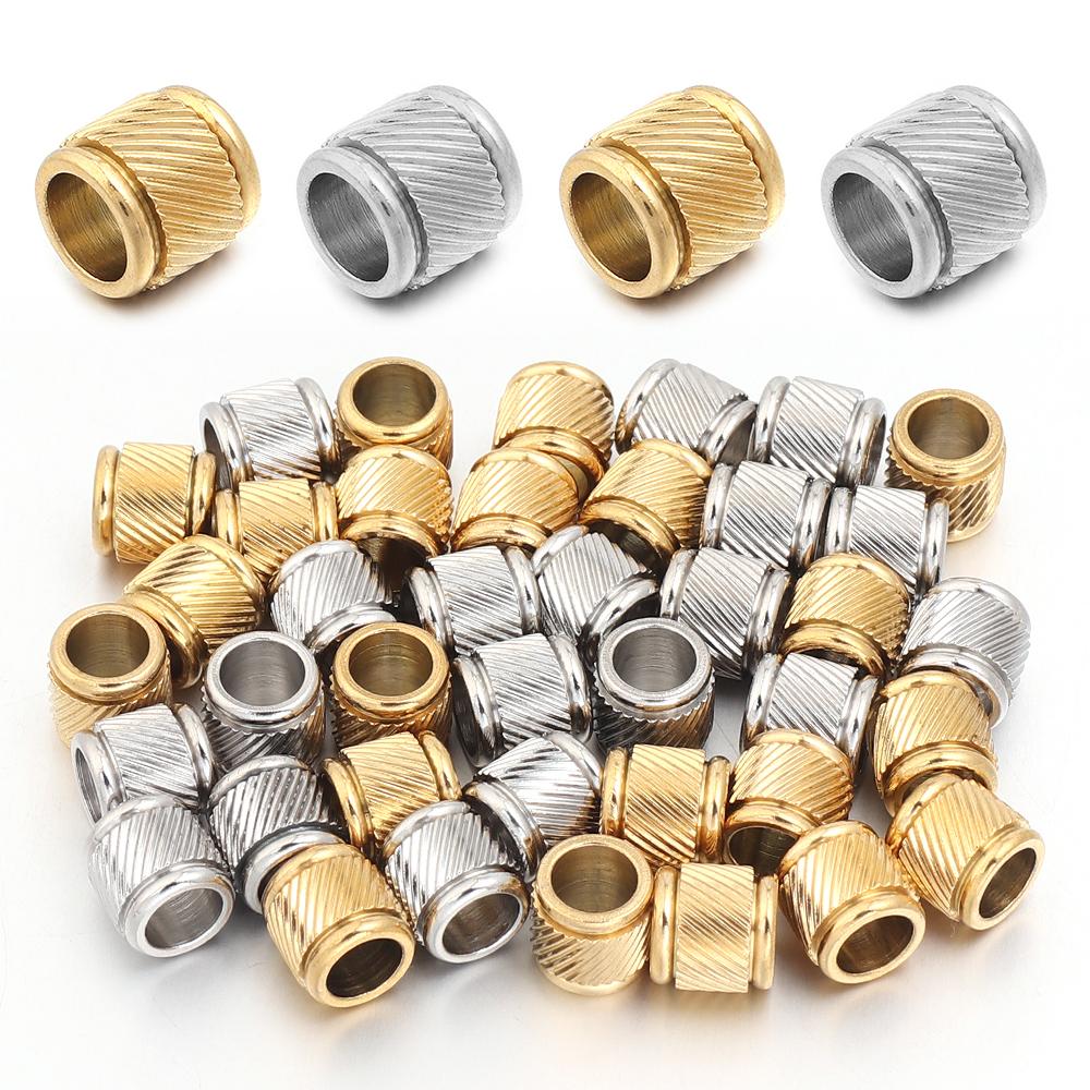 5-10pcs Stainless Steel Big Hole Beads Cylindrical Texture Loose Spacer Beads For Jewelry Making DIY Necklace Bracelets Supplies