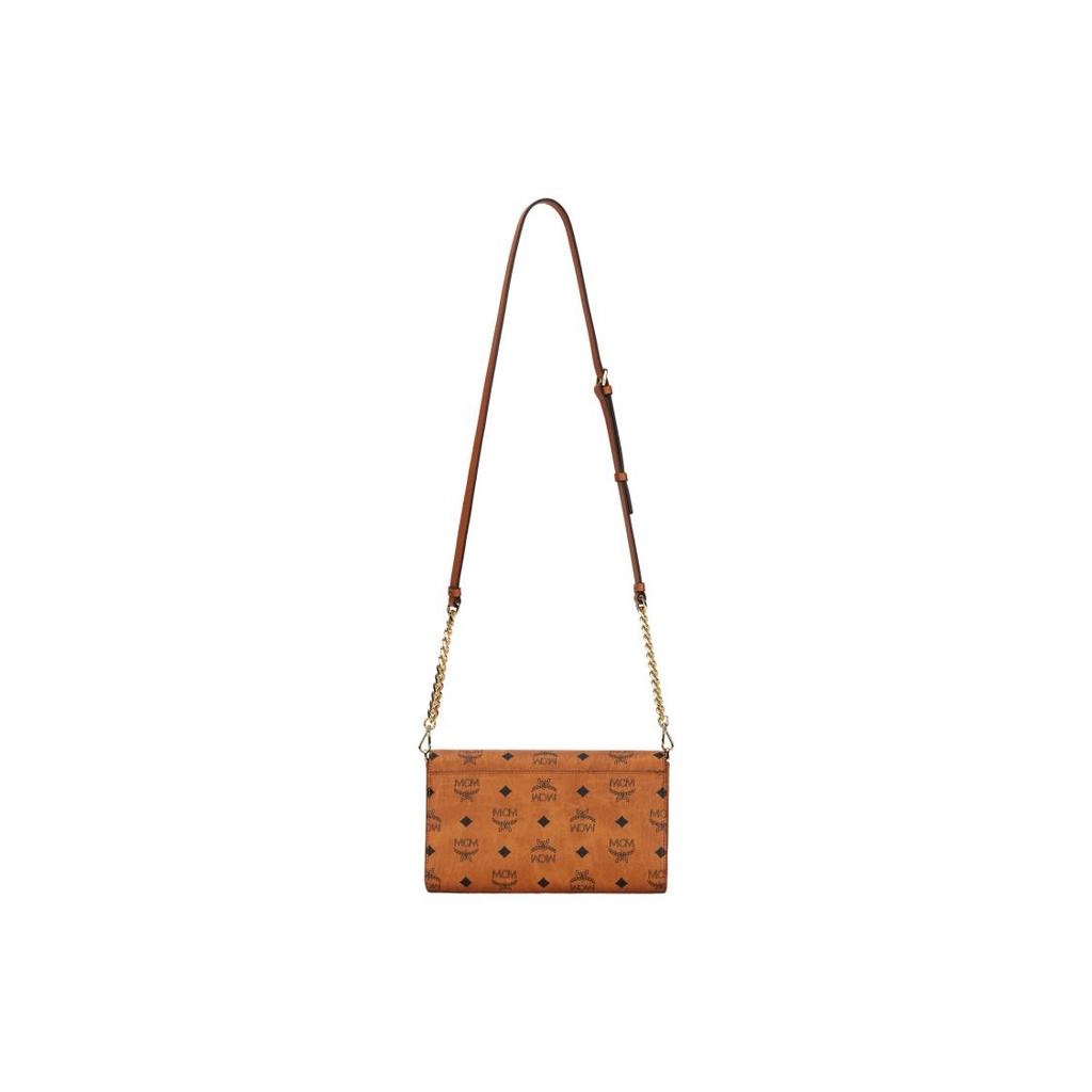MCM Tracy Messenger Bag Features a Retro-print Flap Design Crafted from Canvas and Leather Medium Size Women's Style Brown-Cognac