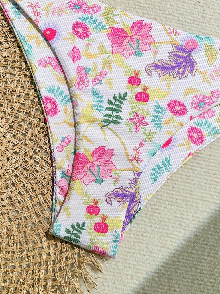 2024 European & American Floral Backless Sexy Two-Piece Bikini Swimsuit for Women