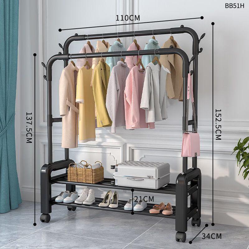 OIMG Foldable Metal Garment Rack with Storage Shelves and Wheels