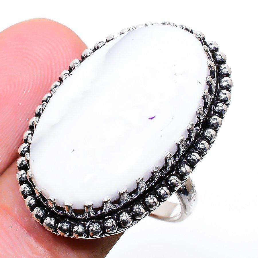 Anello in argento sterling 925 fatto a mano con pietra preziosa di opale dendrite, misura 8