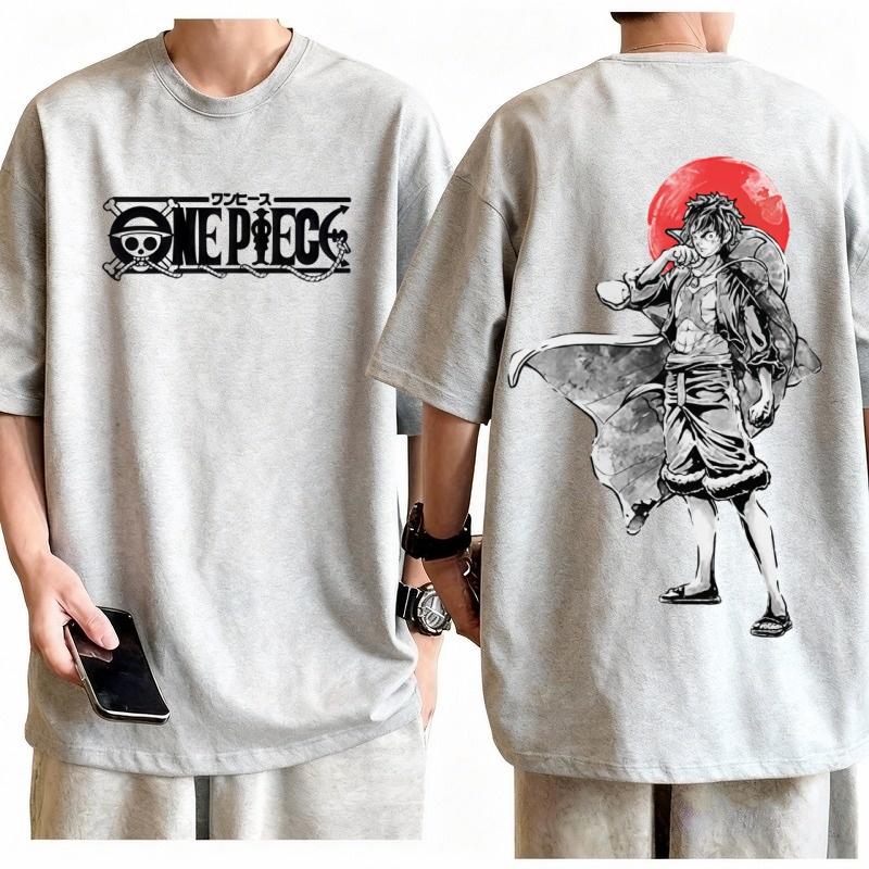One Piece Monkey D Luffy Retro Ink Wash TShirt Men Cotton Anime Graphic Tee Casual Streetwear Print Comfortable Fit Top