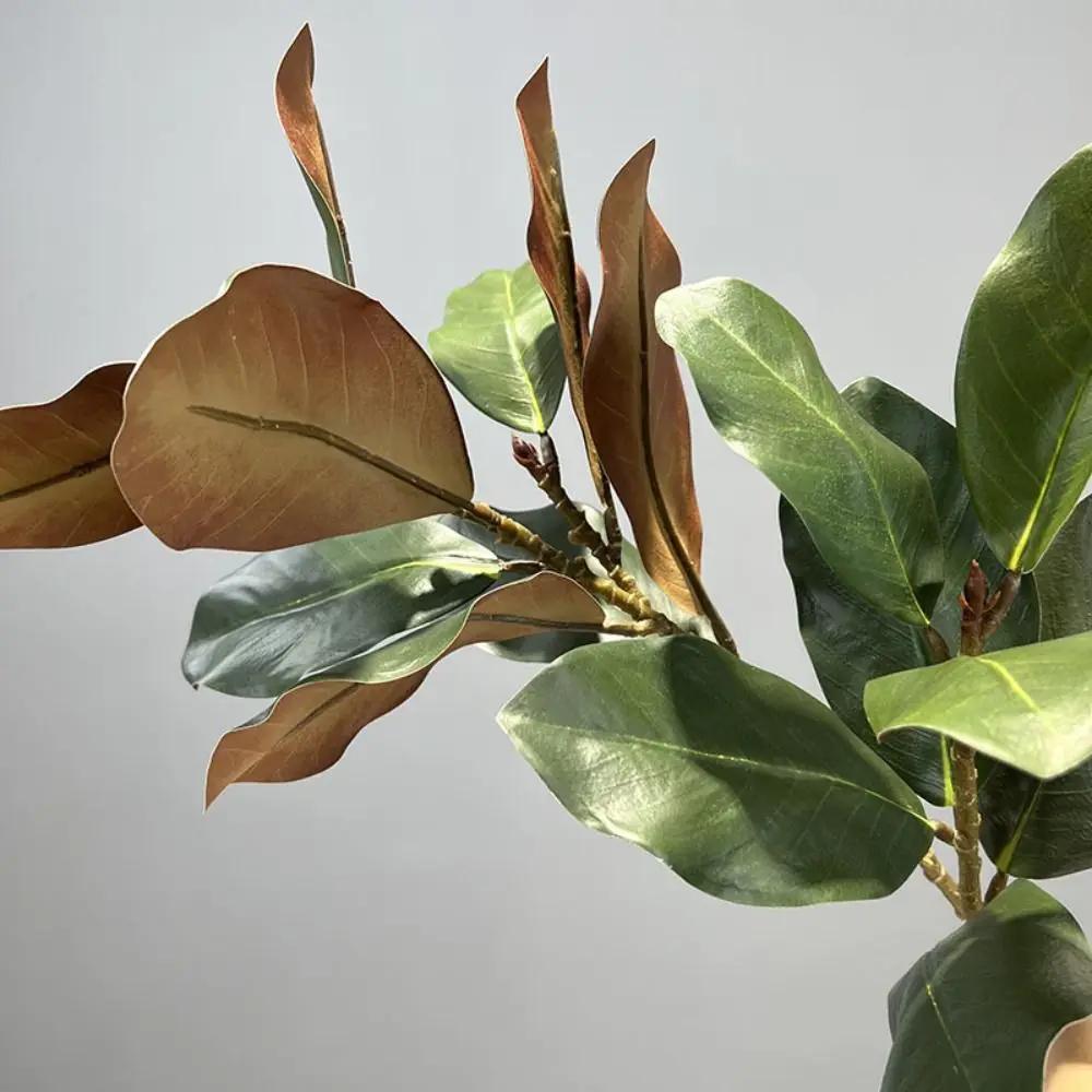 Large Artificial Magnolia Plant Rubber Leaves 2 Forks Simulated Magnolia Tree Branch Handmade 110cm Artificial Plants Home