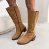 Fashion Women's Chunky Single Boots Spring New Round Head Suede Side Zipper Soft Sole Anti-slip Wear-resistant High Boots