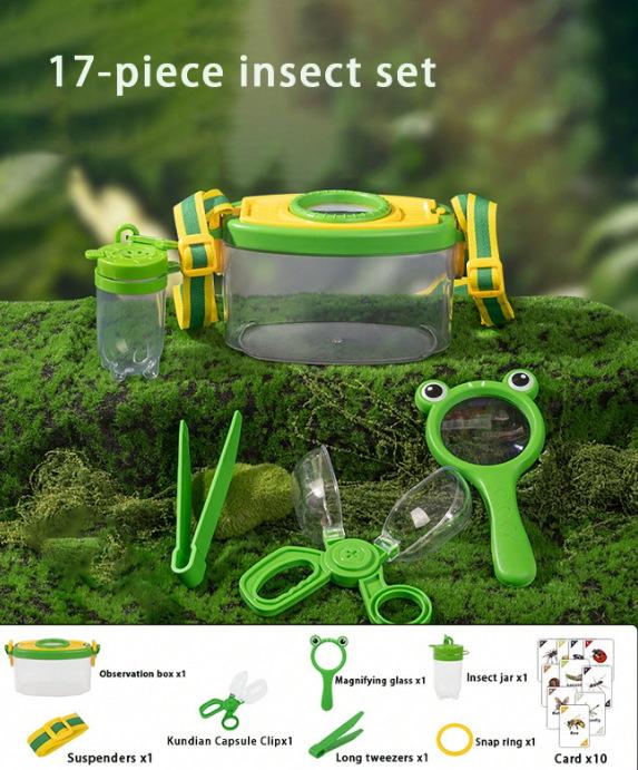 Abenteuer-Set für Kinder: Insektenbox, Kompass, Lupe, Teleskop für die Erkundung im Freien