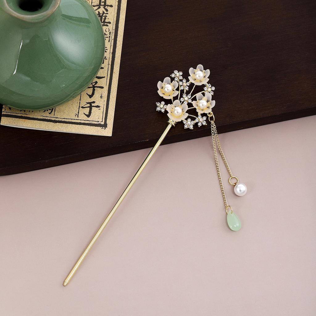 New Chinese Leaf Tassel Tassel Ancient Style Hairpin Simple Court Style Flower Butterfly Pearl Hanfu Hairpin Female