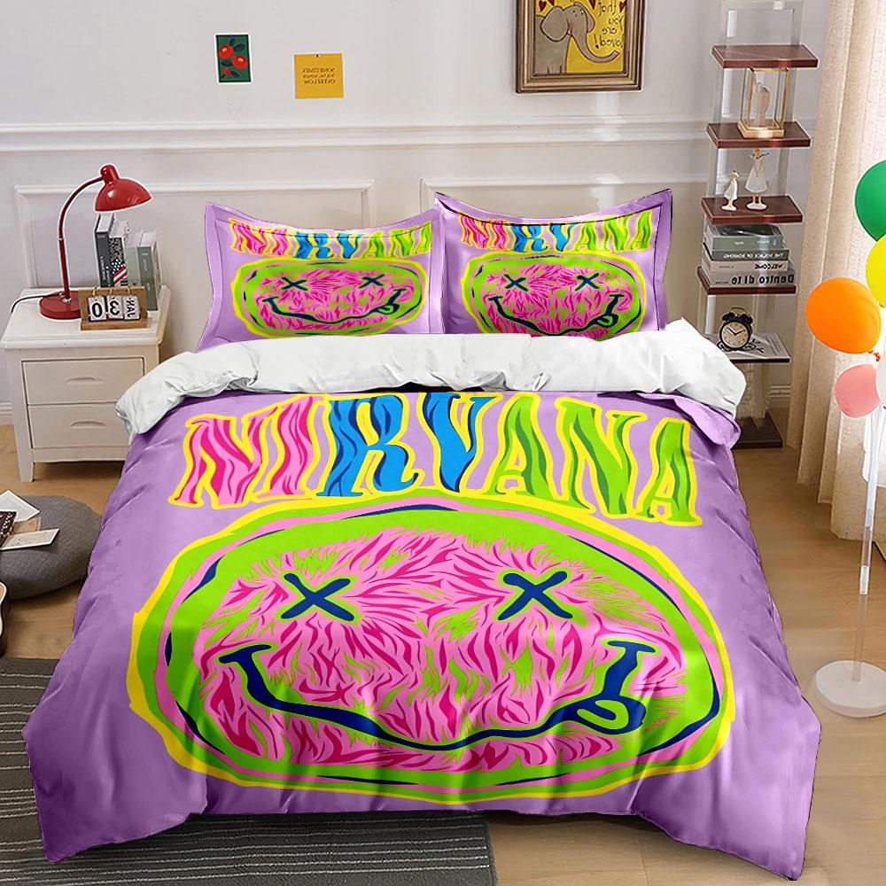Purple Nirvana Smile Bedding Set Bedding Duvet Cover Set Duvet Cover Pillowcases (1 * Duvet Cover 2 * Pillowcases, without duvet insert)