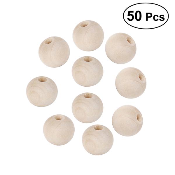 50x Round Wood Spacer Bead Natural Unpainted Wooden Ball Beads Craft DIY Jewelry