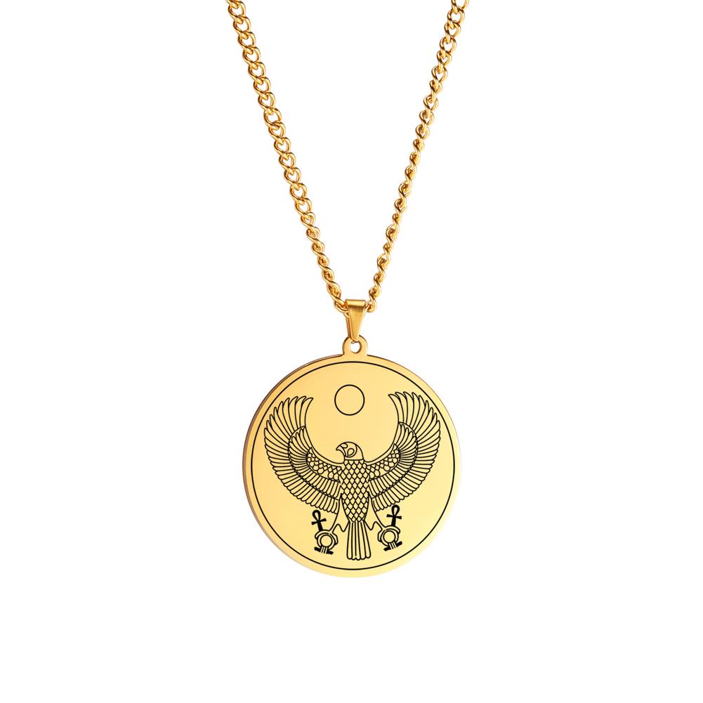 Egyptian Goddess Pendant Necklaces Gold Color Magic Wing Chains Kabbalah Amulet Solomon Necklace Stainless Steel Men Jewelry