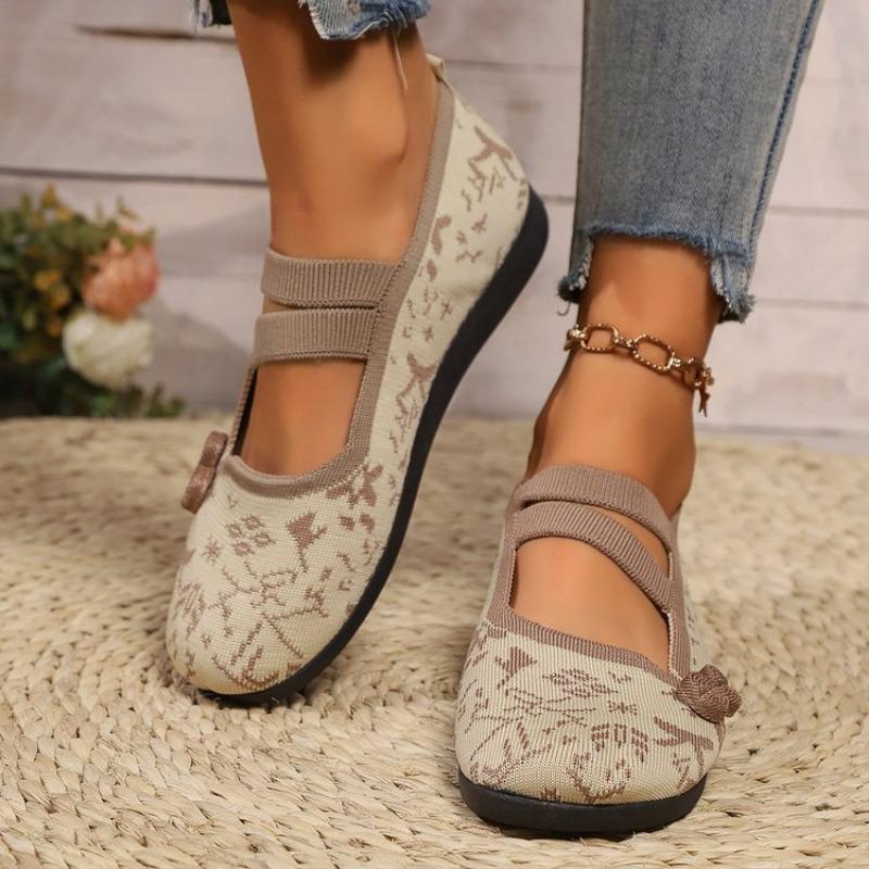 2024 Peach Flower Embroidered Women Canvas Ballet Flats Vintage Comfortable Chinese Style Ladies Casual Fabric Flat Shoes