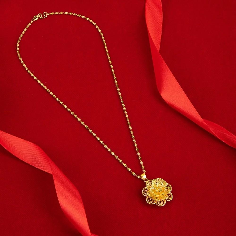 Vietnam Sand Blooming Wealth Necklace Hollowed Flower Lotus Pendant Luxury Clavicle Chain  Gifts