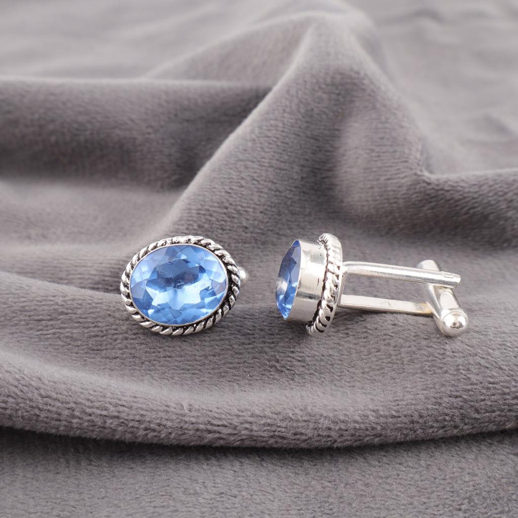 Natural Tanzanite Gemstone 925 Sterling Silver Jewelry Handmade Cufflinks 0.6" CL-1-6