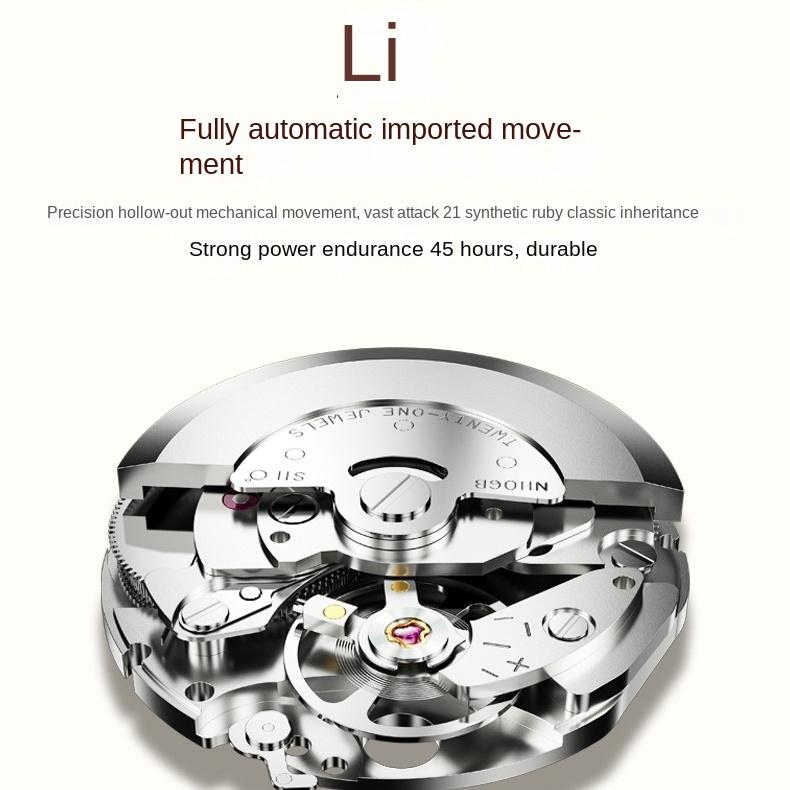 JINSHIDUN-merkeklokker Diamantbelagt romersk automatisk mekanisk klokke Vanntett dameklokke dameklokke