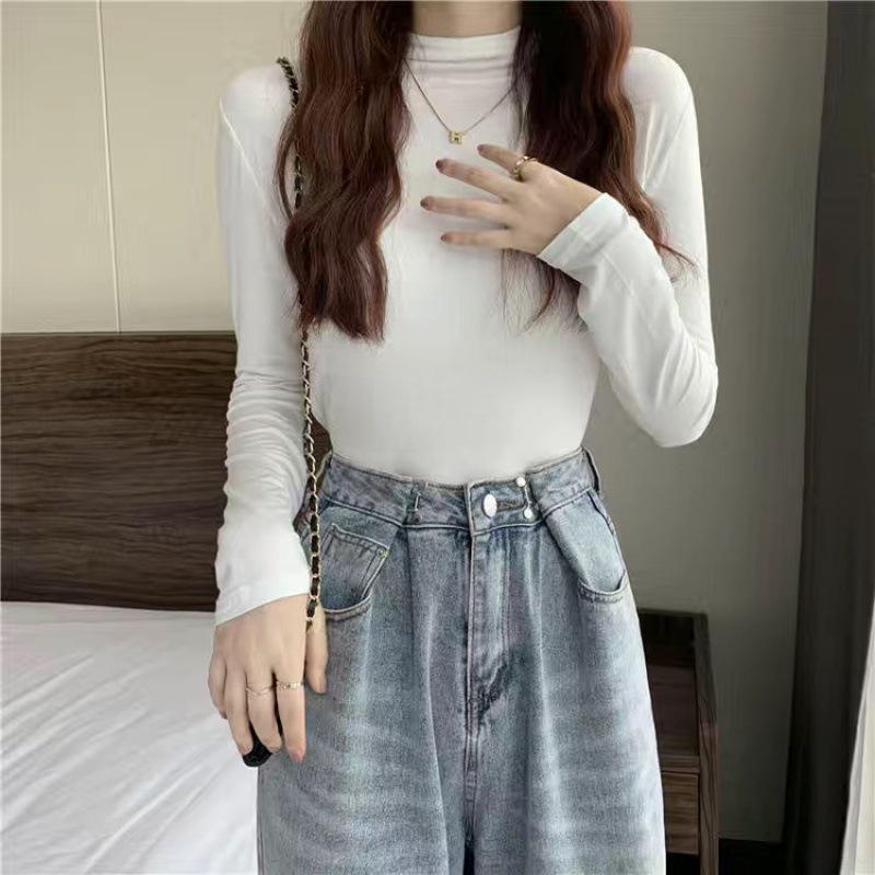 Nine Colors Women's High Neck Modal Base Top - Korean Style Solid Color Long Sleeve for 2025 Autumn/Winter.
