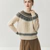 Women's Cashmere Fair Isle Plaid Pullover with Half-High Collar