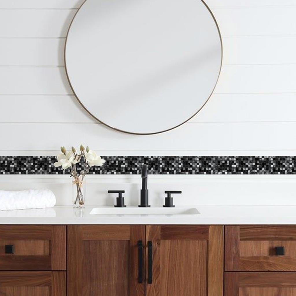 10x200cm Mosaic Tile Wall Sticker Self Adhesive Border Sticker Bathroom Kitchen Waistline Skirting Board Sticker Home Decoration