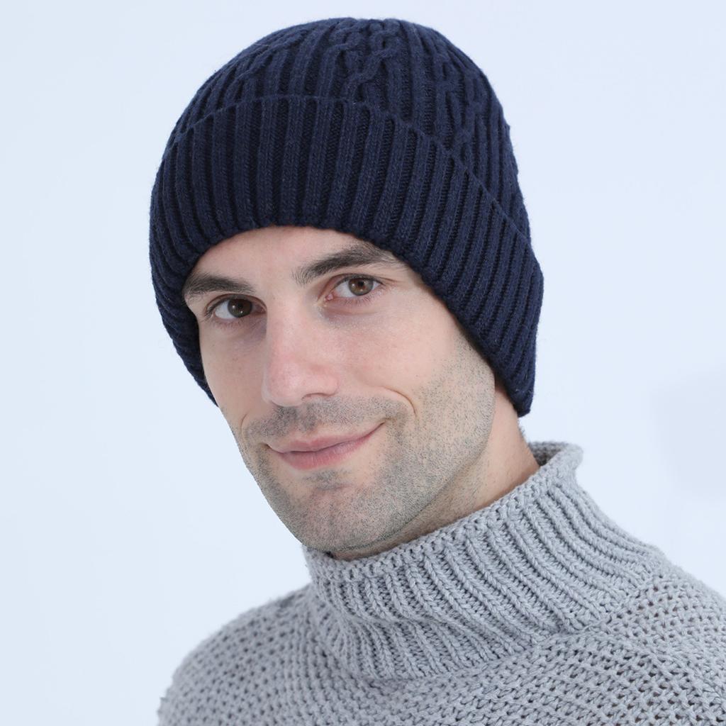 New Velvet Hemp Pattern Knitted Pullover Hat Autumn and Winter Wool Thread Warm Cycling Ear Protection Cap