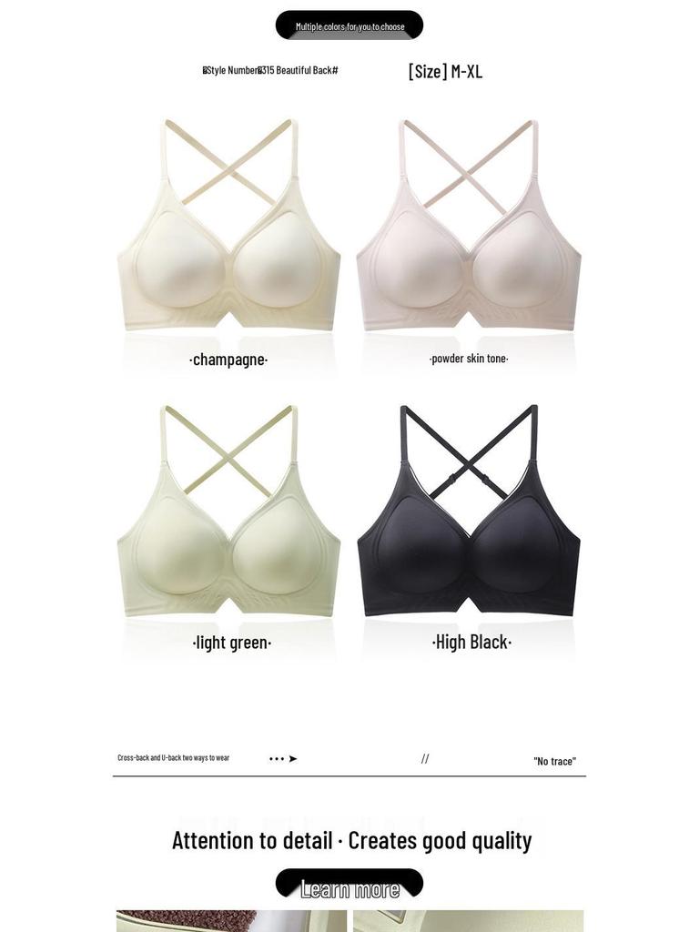 Thin Strap Crossover Backless Push-Up Bra for Small Busts - Seamless, Wirefree, Anti-Sagging, Thin Cup Bra for Women.