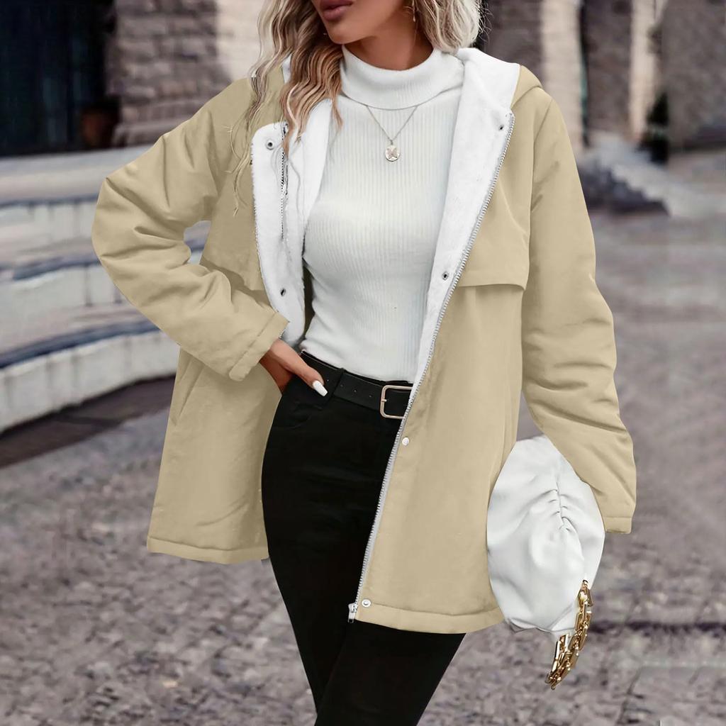 Womens Fleece Lined Jacket Zip Up Hoodie Jackets Casual Long Sleeves Button Coat Fall Winter Coats