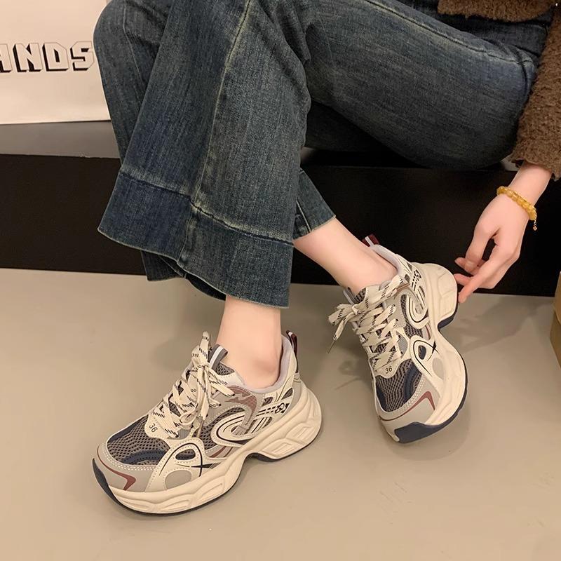 2025 spring and summer dad shoes women's new thick-soled heightened mesh breathable and versatile lightweight sports and leisure shoes
