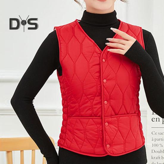 Women Fall Winter Vest Coat Soft Thick Padded Sleeveless Single Breasted Solid Color V Neck Cardigan Slim Fit Warm Pockets Lady Waistcoat
