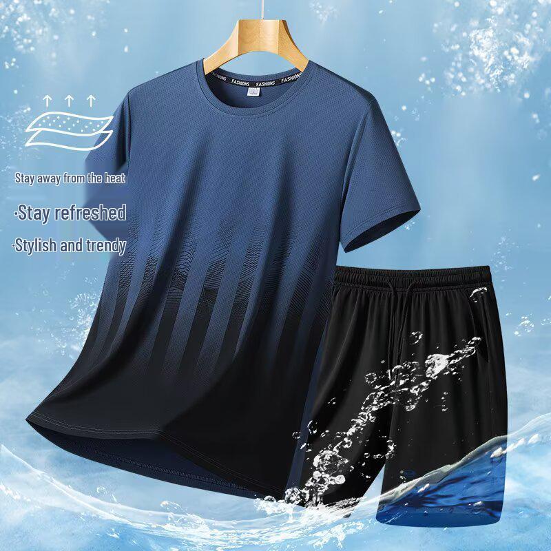 Unisex Oversized Ice Silk Quick-Dry Round Neck T-Shirt & Shorts Set for Plus Size - Summer 2025 Edition