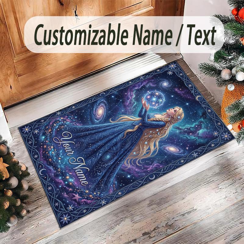 Cosmic Theme Crystal Velvet Floor Rug Personalized Custom Name Text Warm Carpet Home Decoration