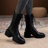 Half High Boots for Women Round Toe New In Winter Mid Calf Shoes Woman Comfortable and Elegant On Promotion Spring Pu