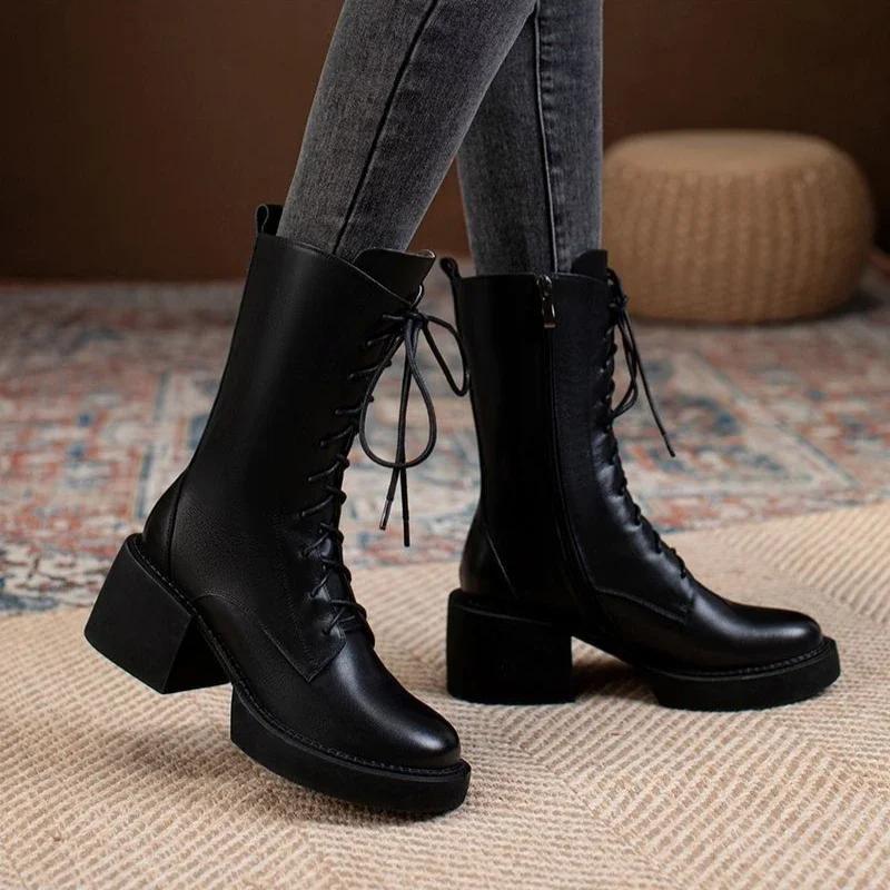 Half High Boots for Women Round Toe New In Winter Mid Calf Shoes Woman Comfortable and Elegant On Promotion Spring Pu