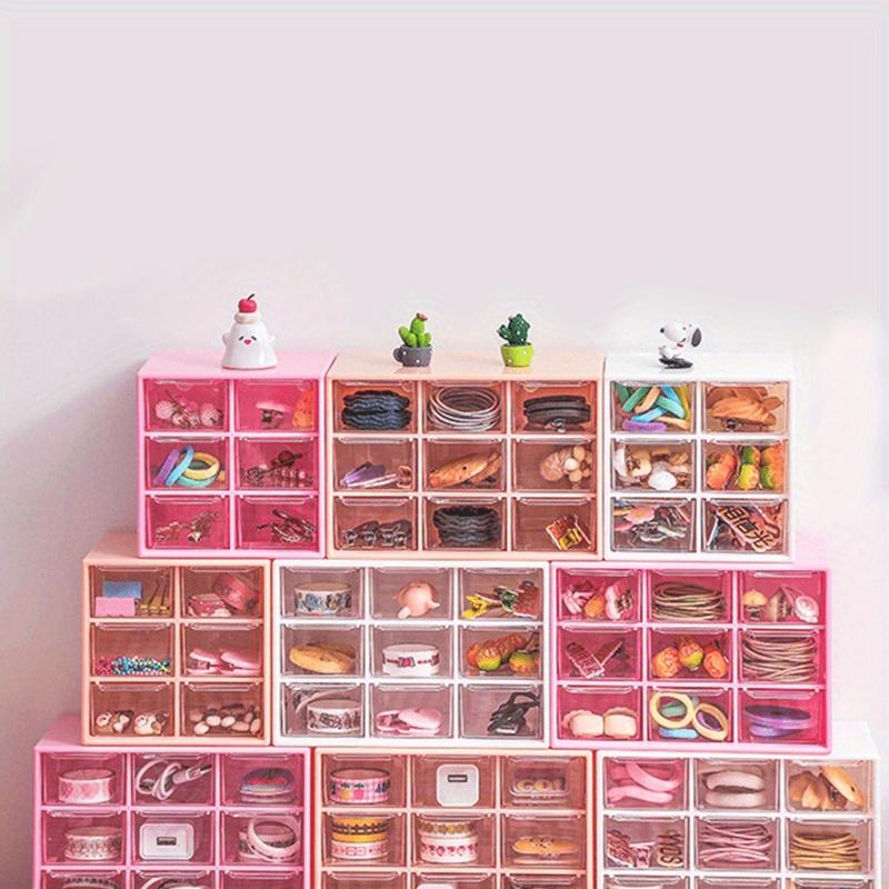 1pc-New Transparent Girl Pink Table Top Leather Band Hair Ornament Small Items Large Capacity Compartment Drawer Storage Box