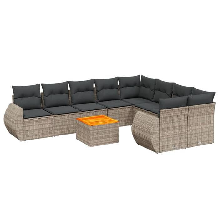 VidaXL Salon de Jardin avec Coussins 10 pcs, Canapés de Terrasse, Ensemble de Meubles de Patio, Mobilier d'Extérieur, Gris 3257495