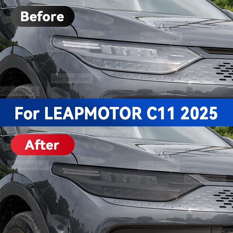Für LEAPMOTOR C11 2025 Auto Scheinwerfer Geräuchert Schwarz TPU Schutzfolie Frontlicht Tönung Farbwechsel Aufkleber Zubehör