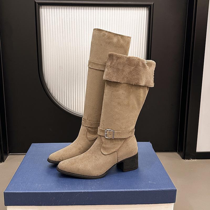 

Грубый Каблук Высокий Каблук Остроносые Сапоги Женские 2025 Новый Осень и Зима Западные Ковбойские Накопительные Длинные Сапоги Высокие Рыцарские Сапоги 42