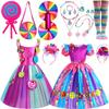 Purim Festival Suspender Rainbow Dress For Girl Candy Lollipop Costume Party Gift Candy Dress + Lollipop Accessories Suit
