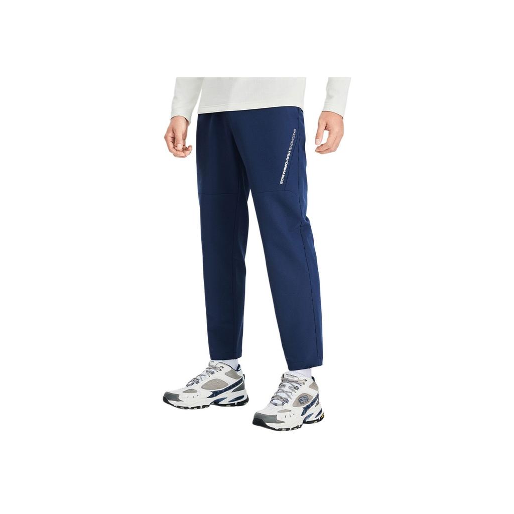 Skechers Basic Sports Series Woven Comfortable Thin Velvet Casual Pants Men bottoms Navy-Blue P424M145-002Z