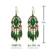 Ethnic Vintage Water Drop Earrings Antique Gold Color Hollow Flower Shaped Acrylic Crystal Dangle Women Earrings Jhumka Jewelry