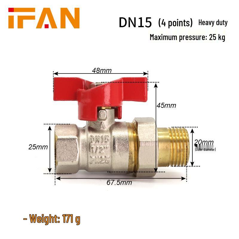 Thickened Brass DN32 Copper Ball Valve, Male & Female Threads, 1-Inch Valve with Union
