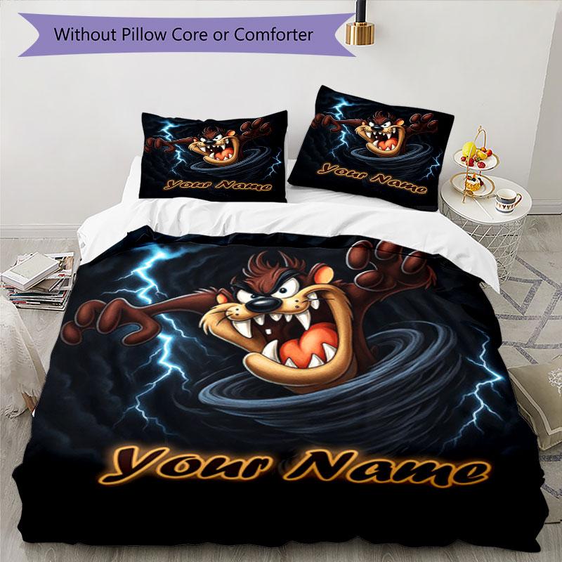 3PC Custom Name "Thunderous Tasmanian Devil" Bedding Set Printed Bedding Set Duvet Cover Closure Includes 1 Duvet Cover & 267 Pillowcases for Bedroom