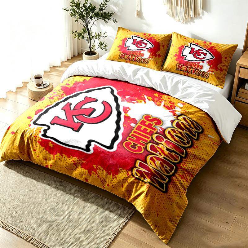 Juego de Funda Nórdica de 3 Piezas Kansas City Chiefs Sencillo Moderno Juego de Ropa de Cama Resistente a las Arrugas Tejido Suave Uso en Todas las Estaciones un regalo perfecto
