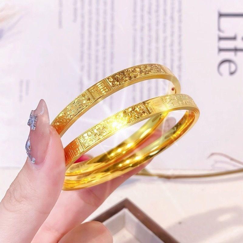 Bracelet Jonc Fu Caractère Plaqué Or Glace Pilée - Bracelet de Luxe en Or Imitation pour Femme