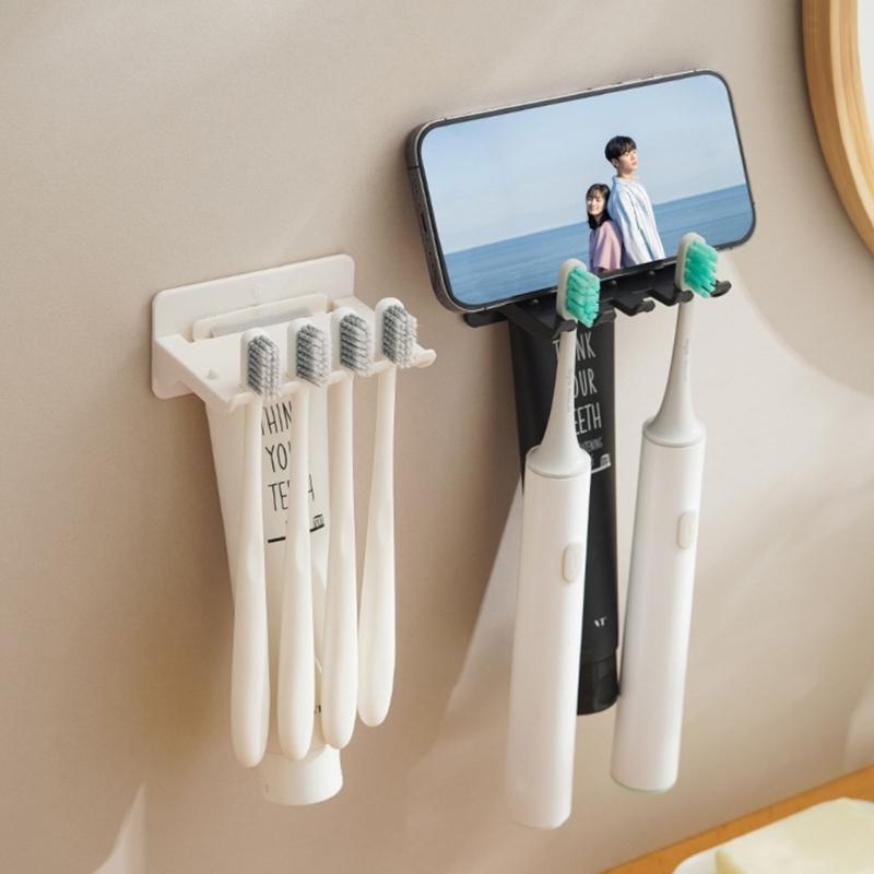 Toothbrush Holder Wall Mount Mobile Phone Shelf for Bathroom Organization Multipurpose Toothbrush Shelf Rack 4Slot