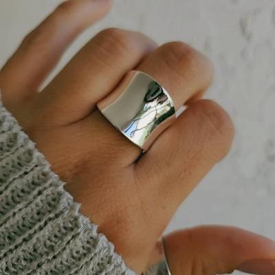 Tiny Silvery Wide Face Ring Zinc Alloy Jewelry Vintage Leisure Style For Women Daily Ring