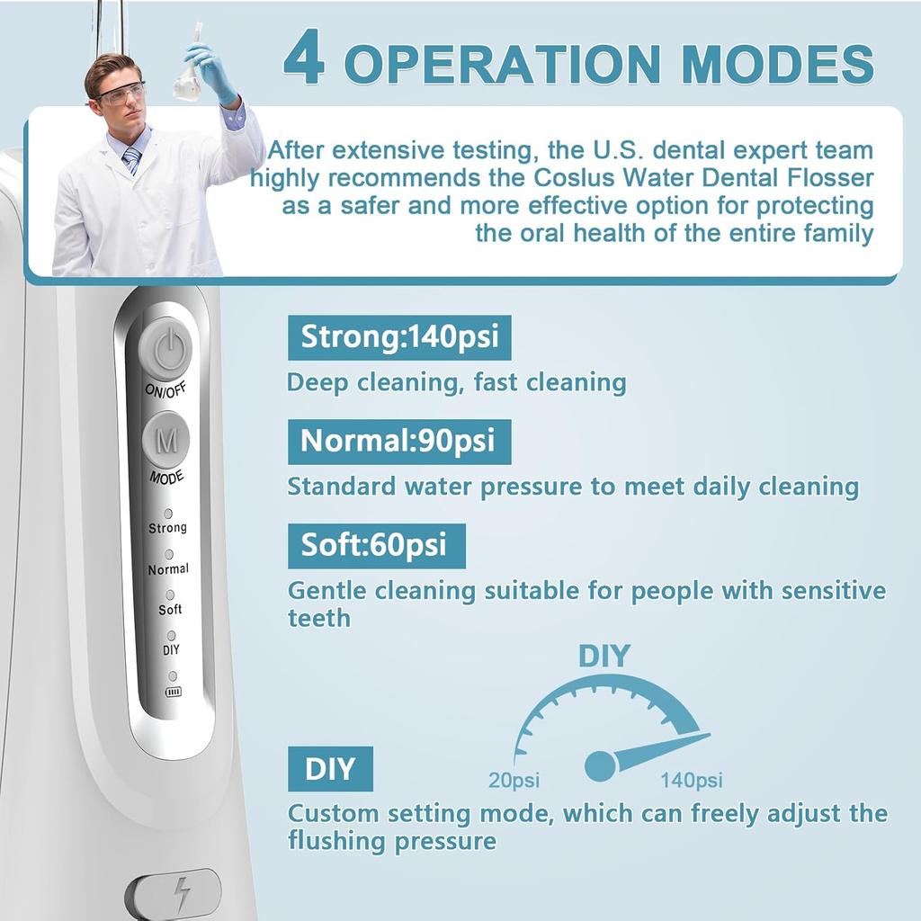 Cordless Water Dental Flosser Teeth Pick Portable Rechargeable Flossers Oral Irrigator with 4 Modes,IPX7 Waterproof Floss for Deep Cleaning and Gum