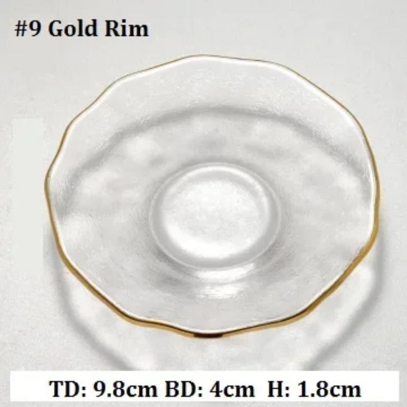 

1 шт. Маленькое прозрачное блюдце, стеклянная посуда для чая, кофейной чашки, симпатичные тарелки с золотым ободком для кафе, отелей, ресторанов, декора свадебного стола