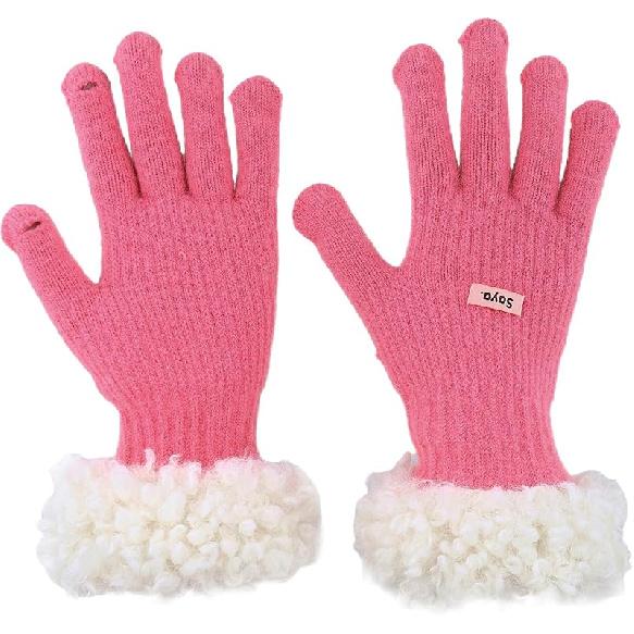 Women s Winter Gloves Touchscreen, Thermal Warm Knit Gloves for Cold Weather, Fur Windproof Cuff Medium