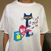 Pete the Cat Funny Graphic T‑shirt Unisex Vintage Washed Cotton Short Sleeve Harajuku Y2K Trendy Casual Streetwear Tops